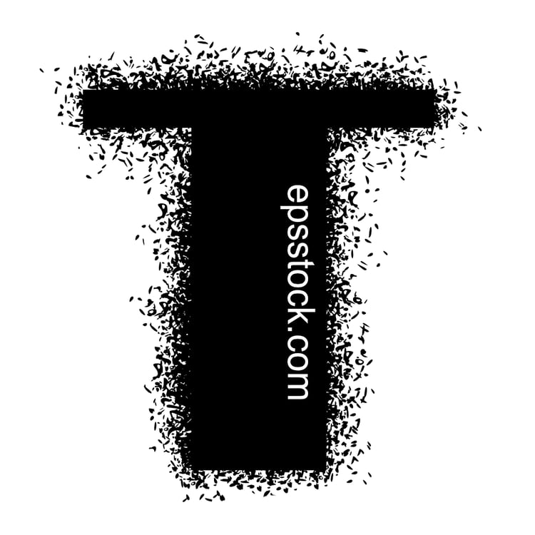 letter T with Spray Paint Drips, black isolated silhouette