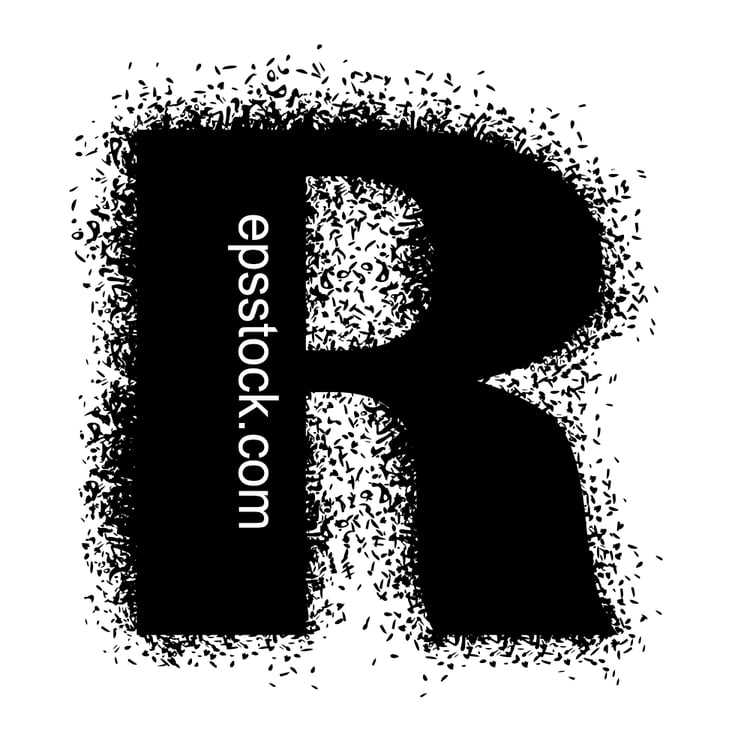 letter R with Spray Paint Drips, black isolated silhouette
