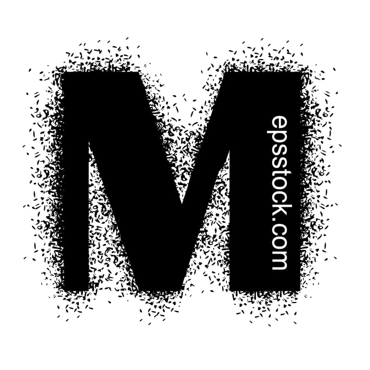 letter M with Spray Paint Drips, black isolated silhouette