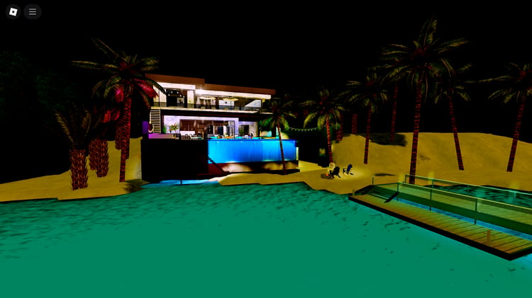 Exterior view of modern house on private Roblox island