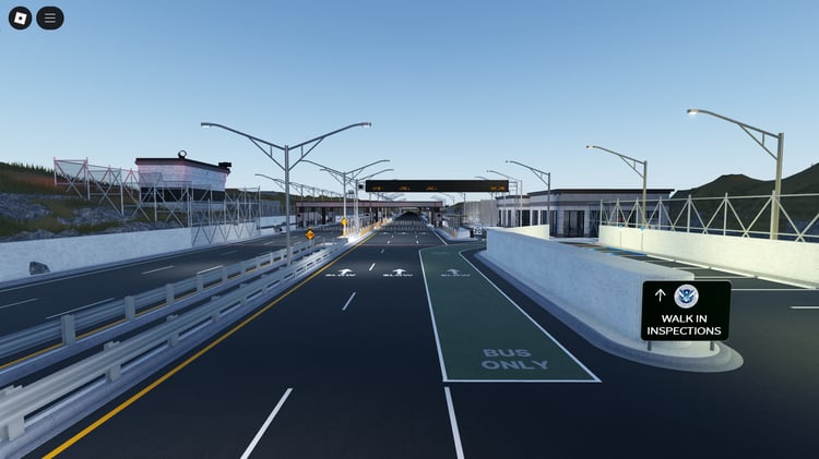 Roblox border patrol checkpoint on desert road