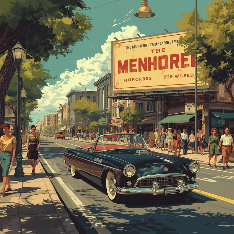 Vintage Car Race Through a Bustling Historic Street