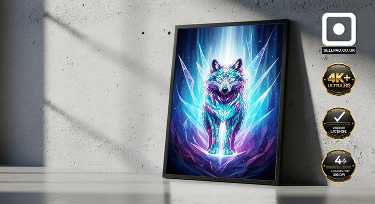 Mystical Mosaic Wolf Spirit Abstract 9x16 Digital Poster – Chic Interior Arrangement