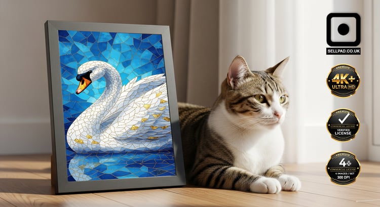 Abstract Mosaic Swan Pop Art Digital Artwork – Interior Poster Visualization