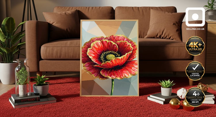Vivid Poppy Abstract Mosaic Digital Floral Poster – Clean Modern Art Space