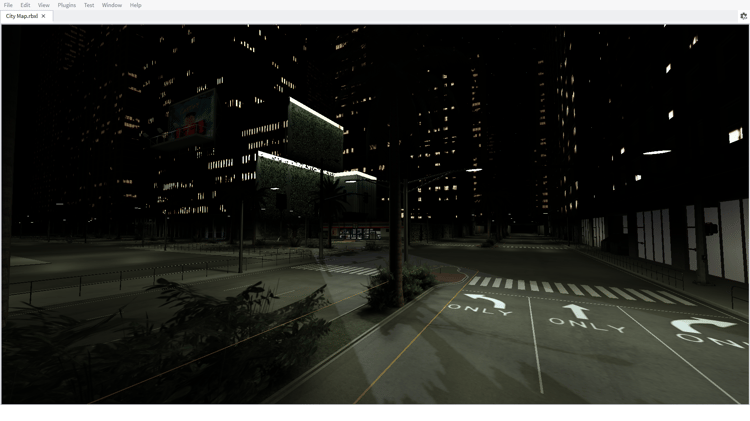 Parking area with street lamps and vehicles