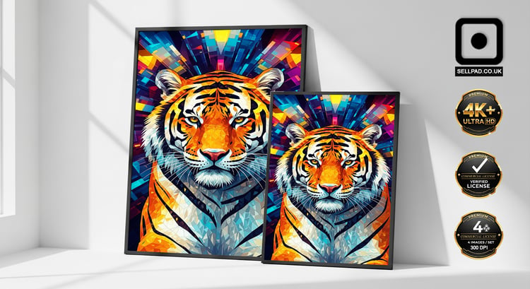 Vibrant Mosaic Tiger Abstract Expressionist 9x16 Art Poster – Elegant Art Composition