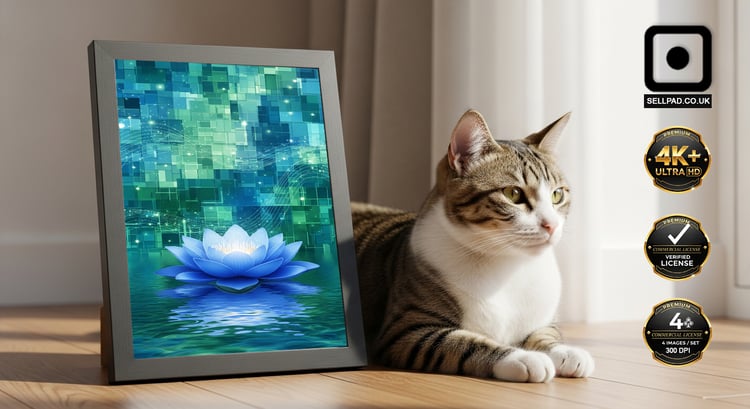 Blue Lotus Abstract Mosaic Digital Poster – Home Interior Design