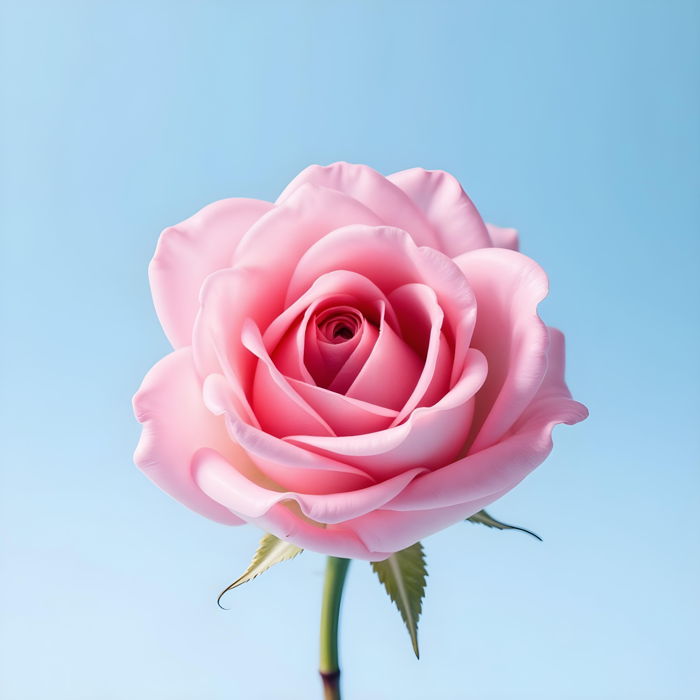 Closeup of pink rose flower on sky blue gradient backgorund | Ai Generated