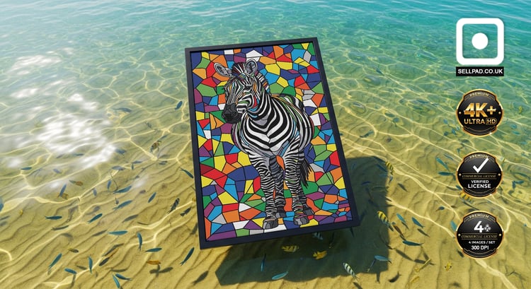 Vibrant Mosaic Zebra Folk Pop Art Digital Design – Modern Home Wall Scene