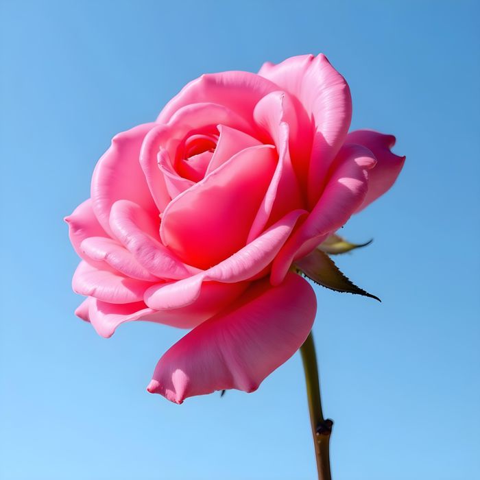 A vibrant pink rose flower on sky blue background | Ai Generated