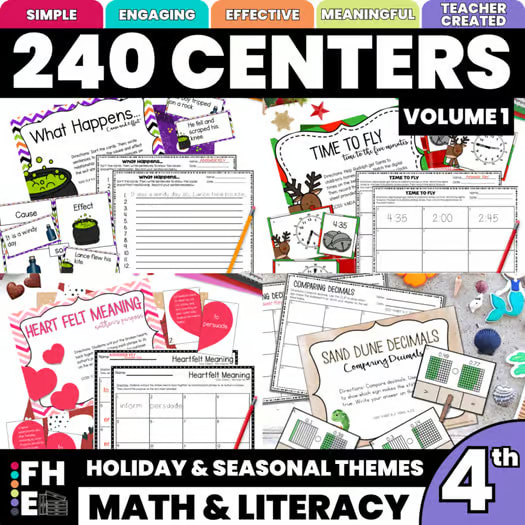 Fourth Grade Math Centers and Literacy Centers Hands On Activities with Holidays