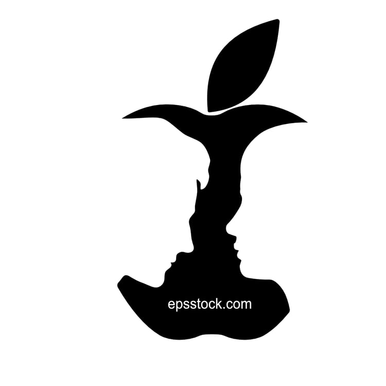 Man and woman face silhouette on the apple