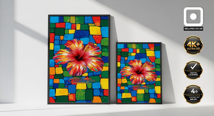 Stylized Hibiscus Abstract Digital Floral Poster – Wall Poster Home Setup