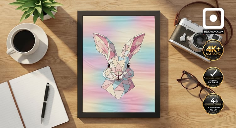 Whimsical Rabbit Mosaic Poster with Abstract Pastel Colors – Framed Canvas Setup