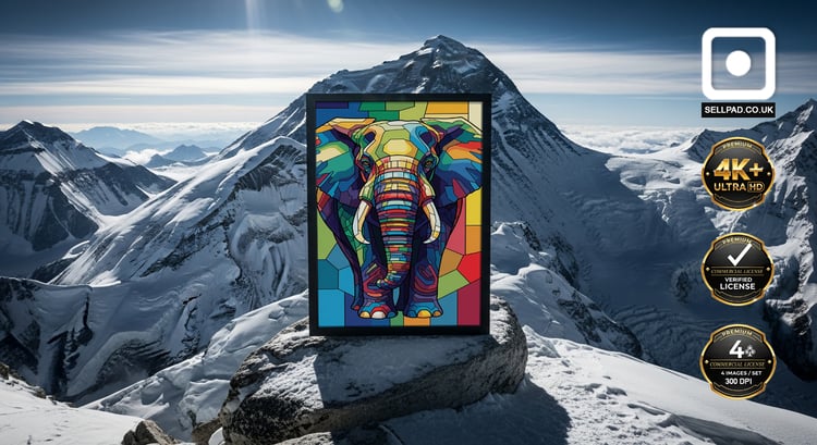 Whimsical Mosaic Elephant Vibrant Digital Art – Modern Home Aesthetic
