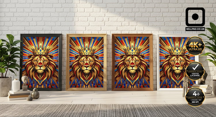 Mosaic Lion King Abstract Crowned Digital Poster 9x16 – Subtle Wall Decoration