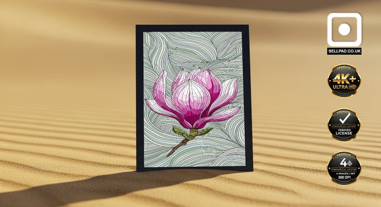 Abstract Magnolia Blossom Vibrant Digital Poster – Warm Interior Atmosphere