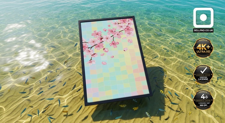 Cherry Blossom Mosaic Abstract Digital Art Poster – Modern Home Aesthetic