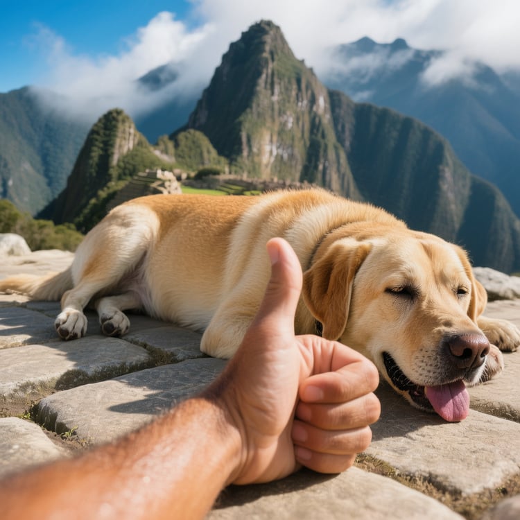 I give a weak thumbs-up to the camera while my dog Max, totally worn out but happy, lies next to me. The altitude got the best of him, but he'd do it again.