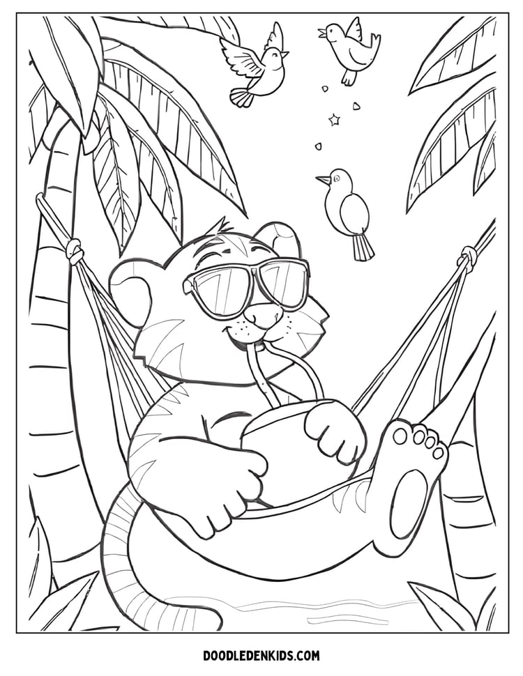 Cute tiger relaxing in a hammock in the jungle