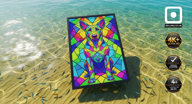 Colorful Mosaic Dog Folk Art Digital Portrait – Abstract Art Room Display