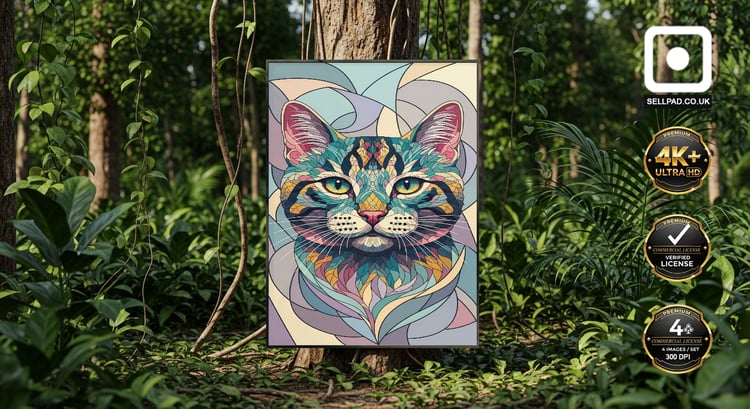 Mosaic Cat Abstract Colorful Modern Digital Art Poster 9x16 – Studio Wall Presentation