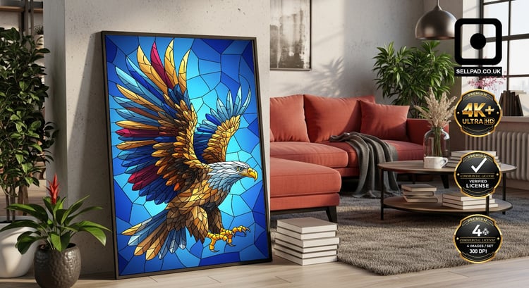 Vibrant Mosaic Eagle Abstract Digital Art – Bright Room Composition