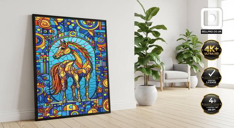 Vibrant Mosaic Horse Abstract Digital Art – Decorative Wall Layout