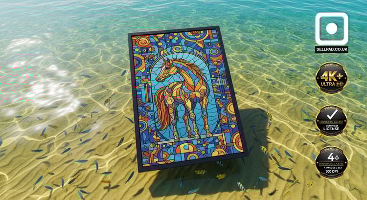 Vibrant Mosaic Horse Abstract Digital Art – Framed Poster on Wall