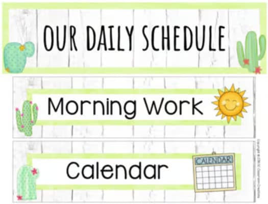 Cactus Themed Visual Daily Schedule Cards Editable Natural Classroom Decor
