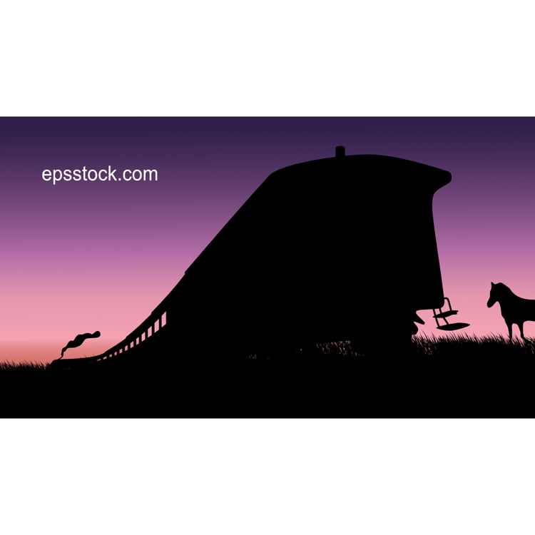 old train and horse, flat color illustration