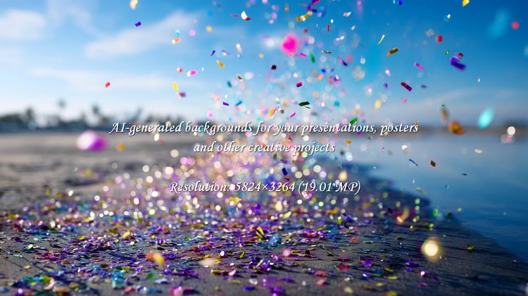 Experience pure joy as vibrant confetti rains down on a sun-drenched beach, creating an unforgettable, festive scene for any celebration.