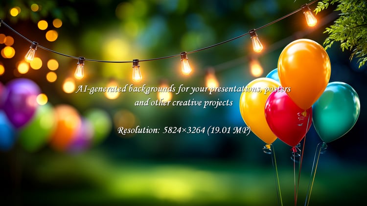 Capture the magic of any celebration with this vibrant scene of colorful balloons and warm, inviting string lights, perfect for evoking joy and festive outdoor moments.