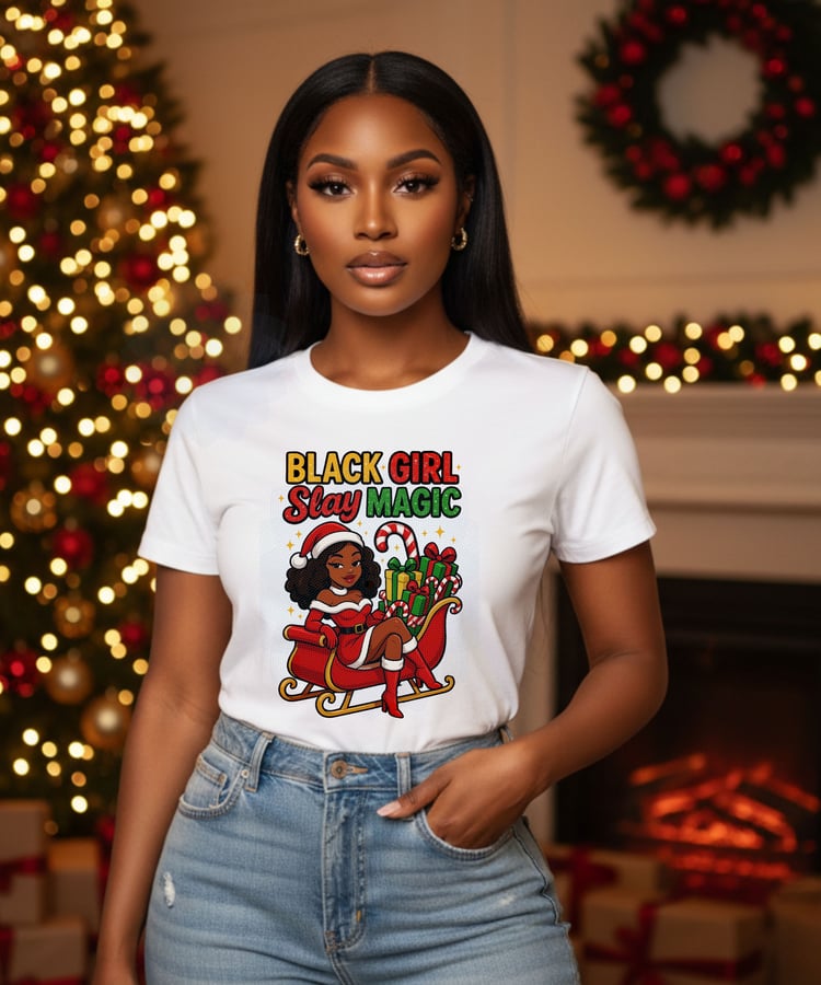 black girl magic, black girl christmas, afro christmas png, santa babe png, christmas sublimation, black santa woman, melanin christmas art, holiday clipart png, slay magic design, christmas sleigh png, festive girl png, afrocentric holiday design, christ