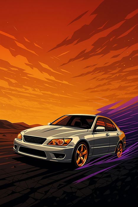 Wallpaper of vector art of Silver sedan car on abstract background  | Ai Generated