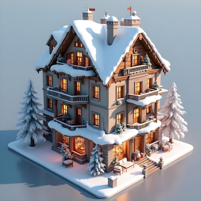 A 3d isometric apartment covered by snow in winter morning | Ai Generated