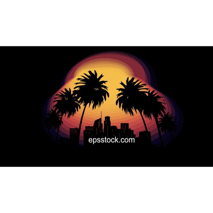 Los Angeles and Palm Trees Sunset