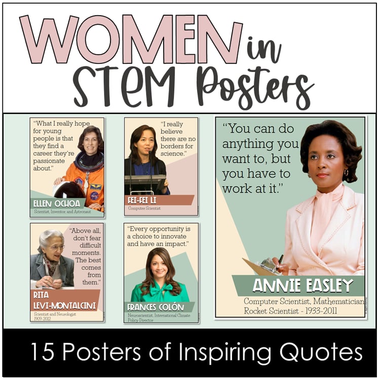 15 posters of inspiring quotes by women in STEM.