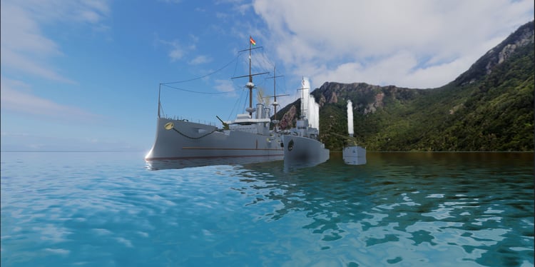 Roblox naval combat scene with historical warships
