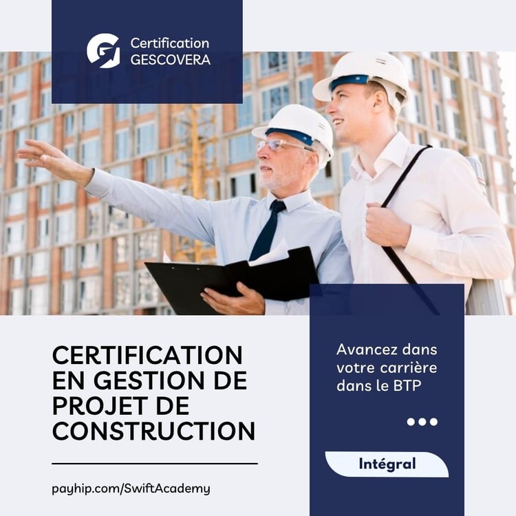 Pack GESCOVERA® – Formation certifiée pour les professionnels du BTP, ingénieurs en génie civil et responsables de projets, visant à approfondir les compétences en gestion de projets de construction, avec obtention d'une certification reconnue