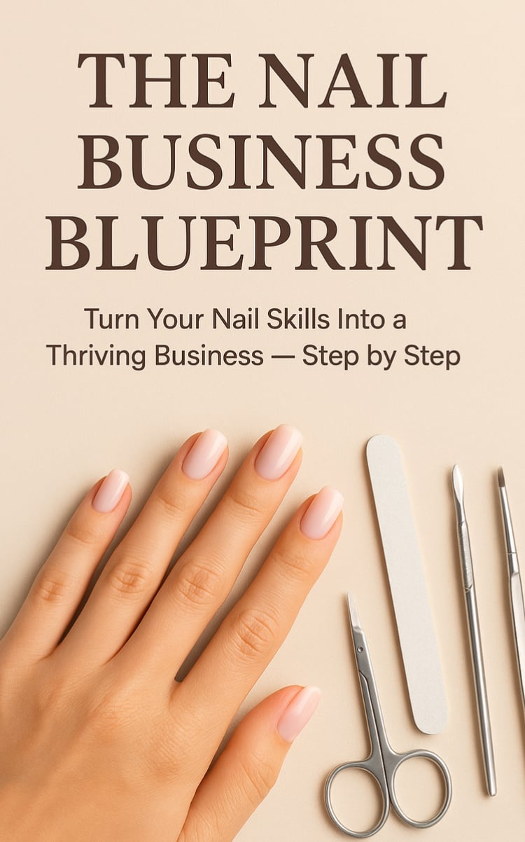 Cover of The Nail Business Blueprint showing step-by-step guide to starting and growing a successful nail business.