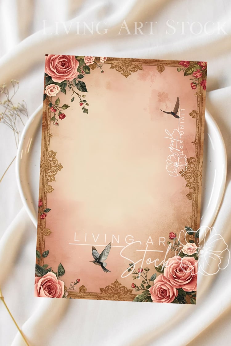 An elegant and refined vertical background template featuring a central empty space for text or design, surrounded by a highly detailed ornate gold frame border with intricate filigree and scrollwork. The central area has a soft vintage paper texture with