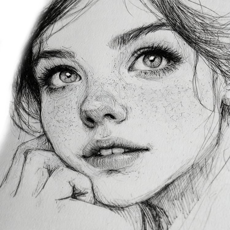 Beautiful girl sketch with detailed eyes