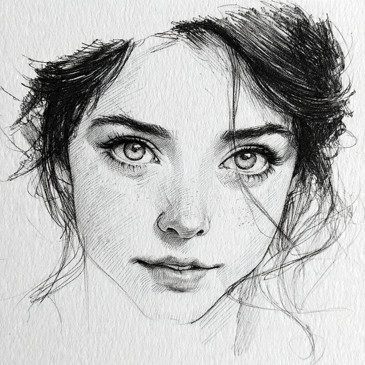 Beautiful girl sketch with detailed eyes