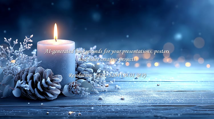 Experience the enchanting warmth of a glowing candle surrounded by frosted pinecones, evoking a magical winter holiday spirit on a rustic wooden surface with soft bokeh lights.