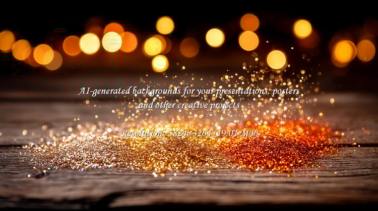 Captivating gold and copper glitter spills across weathered wood, illuminated by soft bokeh lights. Evokes celebration, luxury, and festive magic, perfect for holiday or event themes.