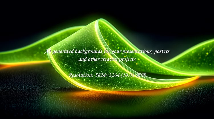 Vibrant green glowing ribbon with sparkling particles curves elegantly against a dark textured background, radiating modern energy and innovation.