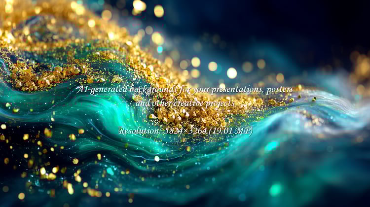 Captivate with this stunning abstract of shimmering gold dust flowing over mesmerizing emerald liquid, perfect for luxury branding, elegant invitations, or creating an opulent digital backdrop.