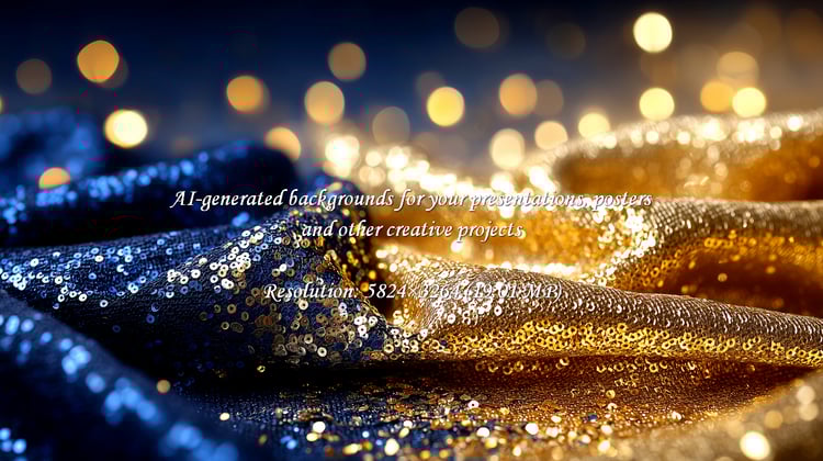 Capture the allure of celebration with shimmering gold and navy sequin fabric. Bokeh lights create a magical atmosphere, perfect for festive designs, luxurious backdrops and holiday promotions.